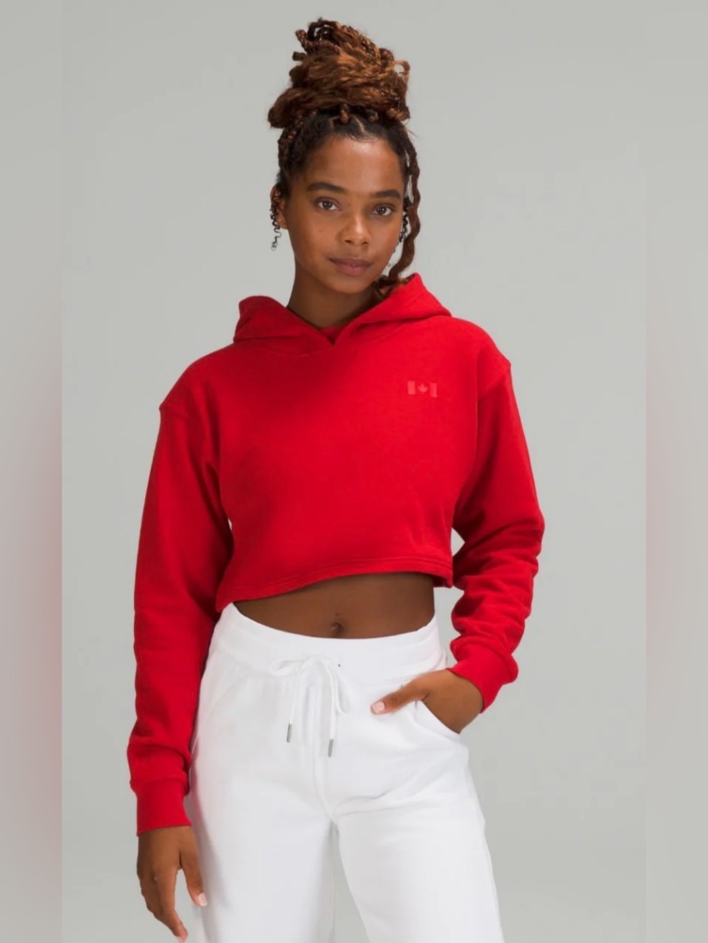 Lululemon Team Canada All Yours Cropped Hoodie COC Logo in Crimson Red